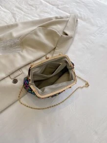 2023 New Arrival Fashion Metallic Chain & Shimmery Ruched Clasp Bag Suitable For Women Night Out, Party, Club, Photography, & As A Gift For Best Friends - Multicolor - View 5