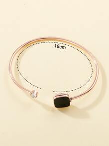 1 Miếng Đen PU Polyurethane Dây đeo Thời trang Tròn Quay số đồng hồ Quartz & 1 Miếng Đồ trang trí Rhinestone Vòng tay , Để Trang Trí Hàng Ngày - màu đen - Xem 4