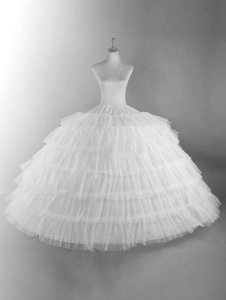 1pc Women Solid Layered Ruffle Trim Elegant Petticoat For Wedding Party Fall Clothes For Women - White - View 1