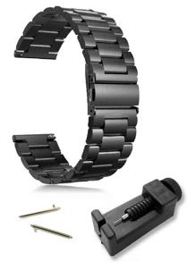 1入組黑色時尚經典3珠不銹鋼錶帶男女款，兼容各種型號華為三星手錶20/22毫米 - 黑色 - 查看 1