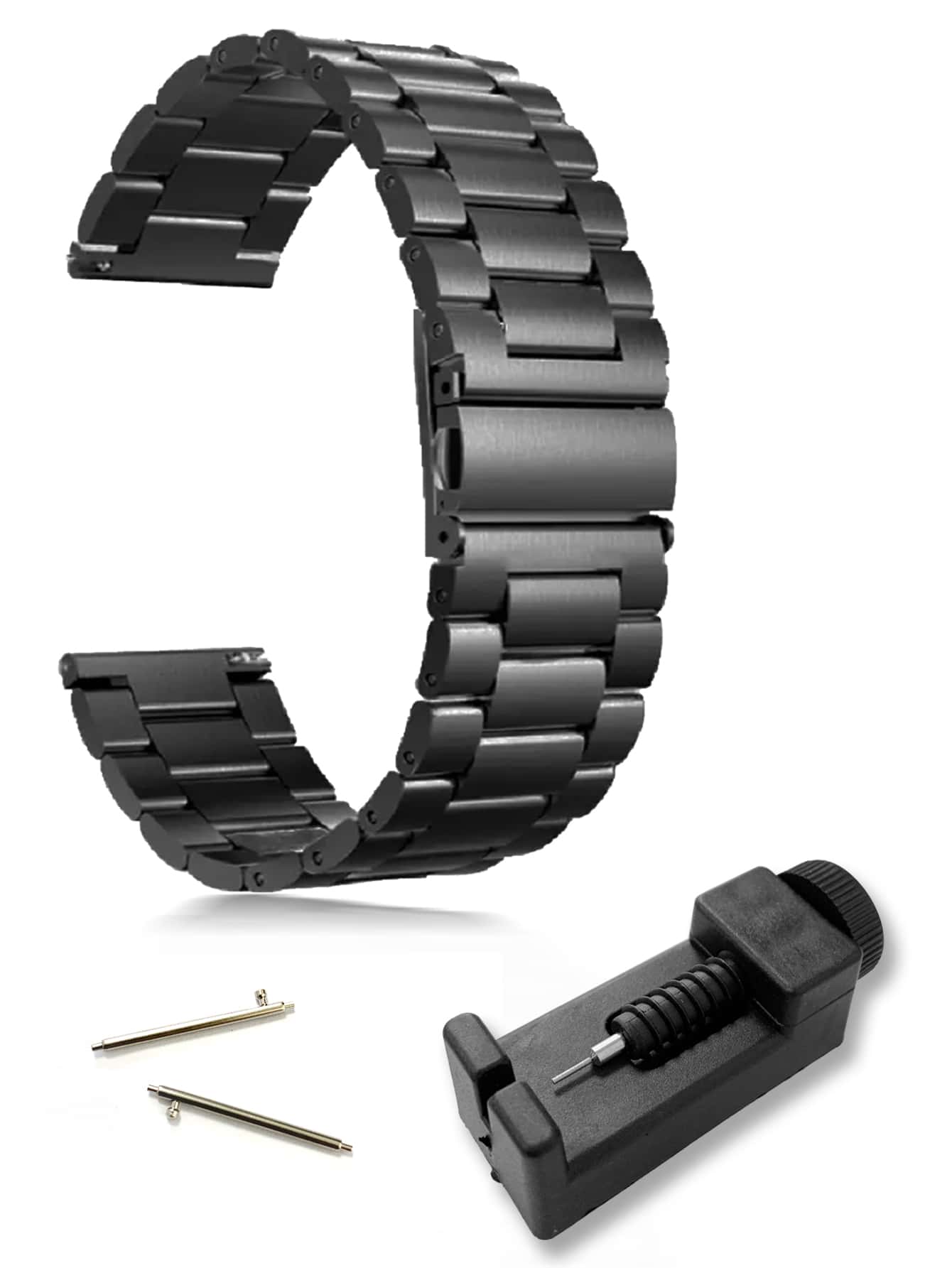 1入組黑色時尚經典3珠不銹鋼錶帶男女款，兼容各種型號華為三星手錶20/22毫米 - 黑色 - 查看 1