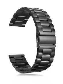 1入組黑色時尚經典3珠不銹鋼錶帶男女款，兼容各種型號華為三星手錶20/22毫米 - 黑色 - 查看 3