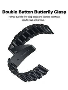 1入組黑色時尚經典3珠不銹鋼錶帶男女款，兼容各種型號華為三星手錶20/22毫米 - 黑色 - 查看 6