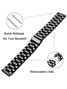 1入組黑色時尚經典3珠不銹鋼錶帶男女款，兼容各種型號華為三星手錶20/22毫米 - 黑色 - 查看 5