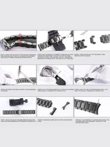 1入組黑色時尚經典3珠不銹鋼錶帶男女款，兼容各種型號華為三星手錶20/22毫米 - 黑色 - 查看 9