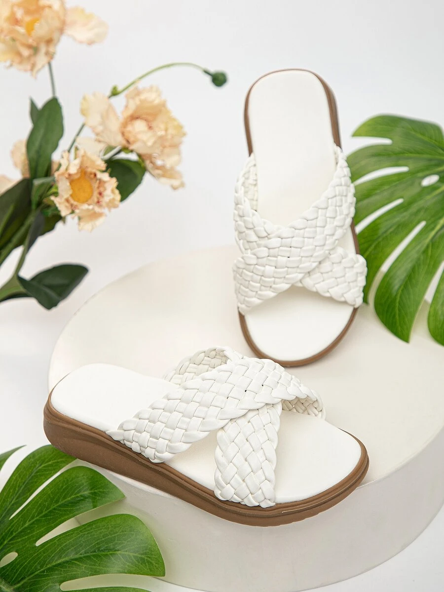 女孩編織設計交叉帶戶外拖鞋