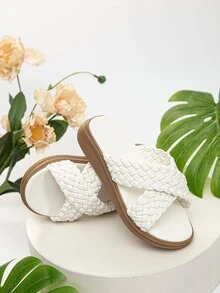 女孩編織設計交叉帶戶外拖鞋