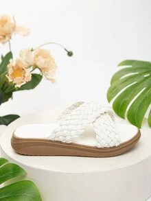 女孩編織設計交叉帶戶外拖鞋