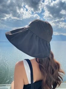 1 Mũ chống nắng màu trơn có lỗ thông gió cho phụ nữ, thích hợp để mặc thường ngày và chống nắng - màu đen - Xem 2