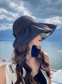 1 Mũ chống nắng màu trơn có lỗ thông gió cho phụ nữ, thích hợp để mặc thường ngày và chống nắng - màu đen - Xem 5