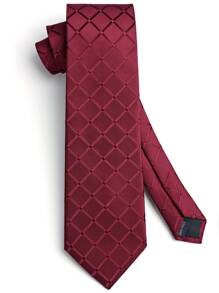 1pc Men Plaid Textured Fashionable Tie For Party Work - Burgundy - View 2