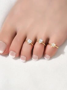 3 cái/bộ Nhẫn ngón chân trang trí hình trái tim bằng đá Cubic Zirconia - Vàng - Xem 1