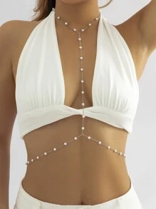 Faux Pearl Decor Body Chain - Silver - View 1