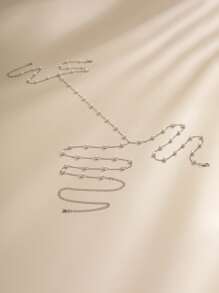 Faux Pearl Decor Body Chain - Silver - View 5