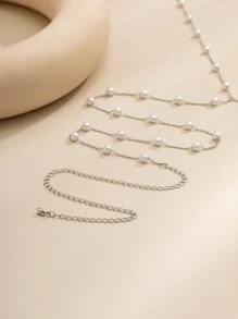 Faux Pearl Decor Body Chain - Silver - View 6