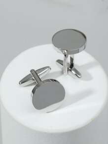 時尚流行1對時尚圓形男士袖扣日常裝飾銅首飾禮物和時尚外觀 - 銀色 - 查看 1
