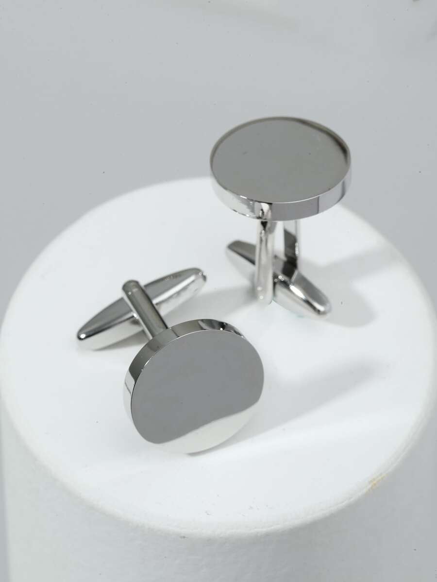 時尚流行1對時尚圓形男士袖扣日常裝飾銅首飾禮物和時尚外觀 - 銀色 - 查看 1