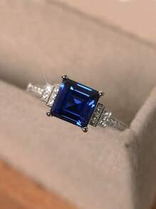 1 Chiếc Nhẫn Trang Trí Đính Đá Cubic Zirconia Quyến Rũ Dành Cho Nữ Cho Món Quà Ngày Lễ Tình Nhân - Màu xanh lam - Xem 1