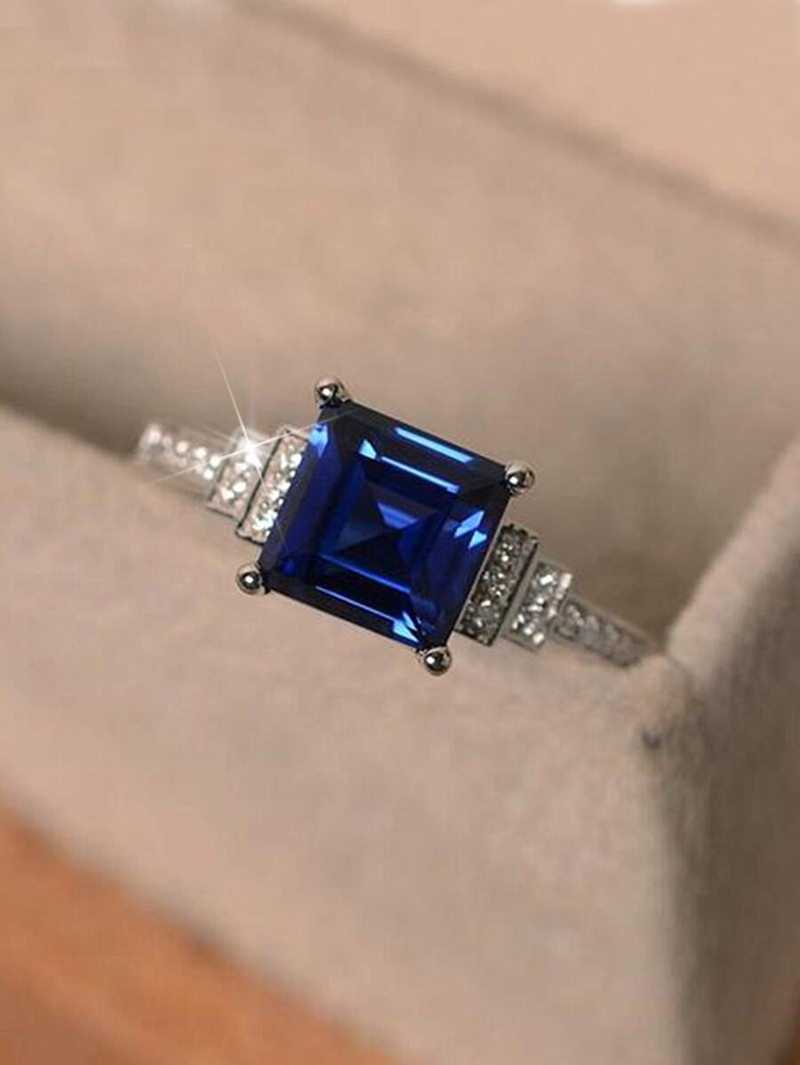 1 Chiếc Nhẫn Trang Trí Đính Đá Cubic Zirconia Quyến Rũ Dành Cho Nữ Cho Món Quà Ngày Lễ Tình Nhân - Màu xanh lam - Xem 1