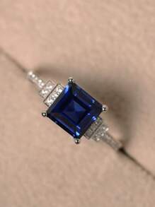 1 Chiếc Nhẫn Trang Trí Đính Đá Cubic Zirconia Quyến Rũ Dành Cho Nữ Cho Món Quà Ngày Lễ Tình Nhân - Màu xanh lam - Xem 3