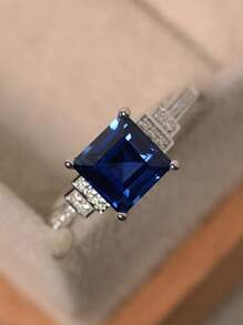 1 Chiếc Nhẫn Trang Trí Đính Đá Cubic Zirconia Quyến Rũ Dành Cho Nữ Cho Món Quà Ngày Lễ Tình Nhân - Màu xanh lam - Xem 4