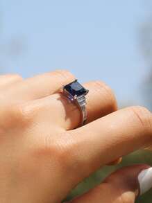 1 Chiếc Nhẫn Trang Trí Đính Đá Cubic Zirconia Quyến Rũ Dành Cho Nữ Cho Món Quà Ngày Lễ Tình Nhân - Màu xanh lam - Xem 6