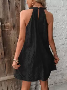 Breezaya Vestido unicolor con bordado con ojal de cuello halter de espalda con abertura de ojo - Negro - Ver 2