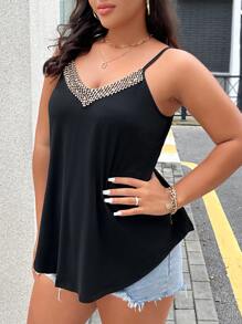 SHEIN LUNE Plus Contrast Sequin Cami Top - Black - View 5