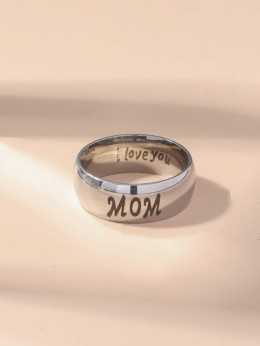 1入組時尚字母圖案戒指適用於女士適用於母親節 - 銀色 - 查看 1