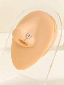 3入組精美時尚鑲有水晶的鼻環,鑲嵌心形花卉設計,豪華珠寶適合派對和戶外活動 - 銀色 - 查看 2