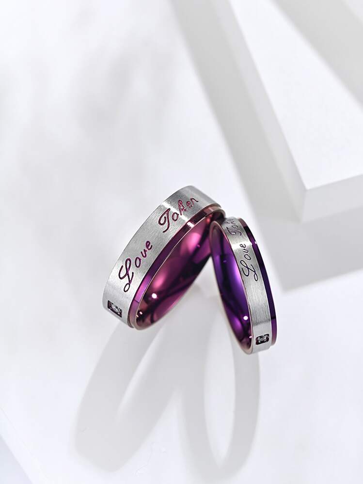 Hombres 1 pieza Anillo moda de acero inoxidable con estampado de letra con diseño de diamante de imitación para para regalo de citas - Morado - Añade 1