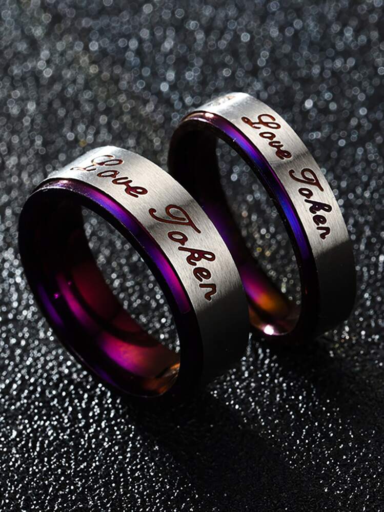 Hombres 1 pieza Anillo moda de acero inoxidable con estampado de letra con diseño de diamante de imitación para para regalo de citas - Morado - Añade 4