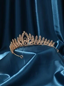 1件椭圆形水晶叶冠，皇家贵族宴会佩戴金属水晶钻石头饰（女士款） - 金色 - 查看 3