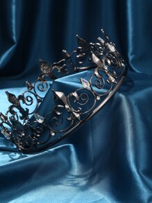 巴洛克哥特式黑色水晶新娘皇冠，男士酷炫黑色婚礼首饰，金属合金国王皇冠皇家街头头饰情人节配饰 - 黑色 - 查看 2