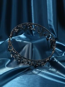 巴洛克哥特式黑色水晶新娘皇冠，男士酷炫黑色婚礼首饰，金属合金国王皇冠皇家街头头饰情人节配饰 - 黑色 - 查看 3