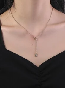 1 Trái Tim Thời Trang Và Kim Cương Giả Chữ Charm Y Hình Lariat Vòng Đeo Cổ Cho Nữ Trang Trí Hàng Ngày - Vàng - Xem 4