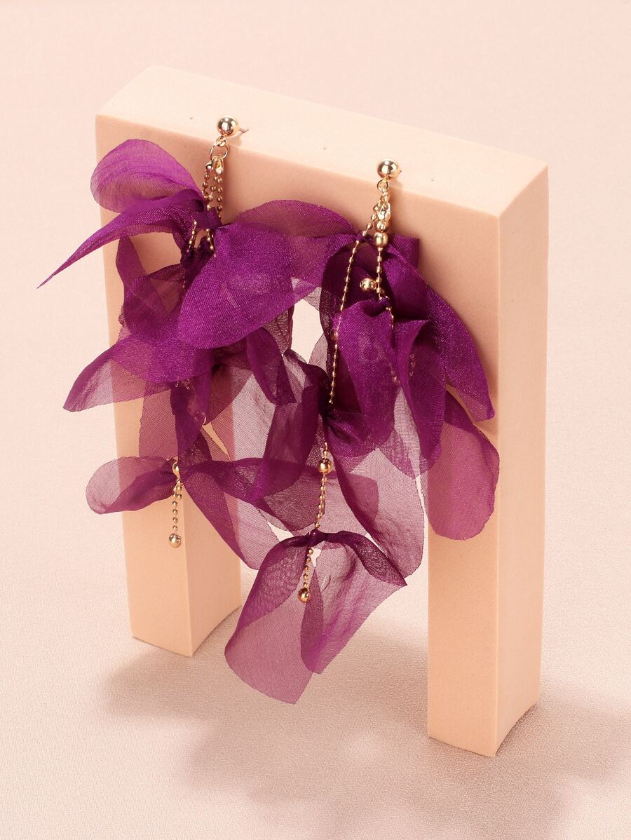 1 对时尚串珠流苏和蝴蝶结装饰耳坠，适合女士日常装饰情人节、妈妈、母亲、母亲节、礼物 - 紫色 - 查看 1