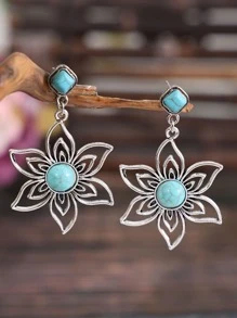 1 Vintage Hợp Kim Kẽm Màu Ngọc Lam Hoa Trang Trí Mặt Dây Chuyền Nữ Hàng Ngày Trang Trí Bông Tai - Màu Bạc Cổ - Xem 1