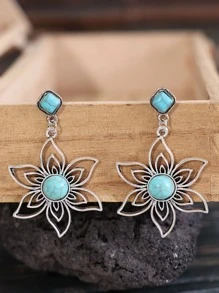 1 Vintage Hợp Kim Kẽm Màu Ngọc Lam Hoa Trang Trí Mặt Dây Chuyền Nữ Hàng Ngày Trang Trí Bông Tai - Màu Bạc Cổ - Xem 3