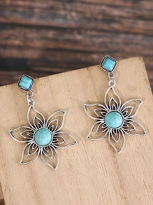 1 Vintage Hợp Kim Kẽm Màu Ngọc Lam Hoa Trang Trí Mặt Dây Chuyền Nữ Hàng Ngày Trang Trí Bông Tai - Màu Bạc Cổ - Xem 4