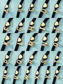 1 chiếc vòng tay trang trí hình trái tim và chữ cái thời trang dành cho phụ nữ để trang trí hàng ngày cho ngày lễ tình nhân - màu đen - Xem 2