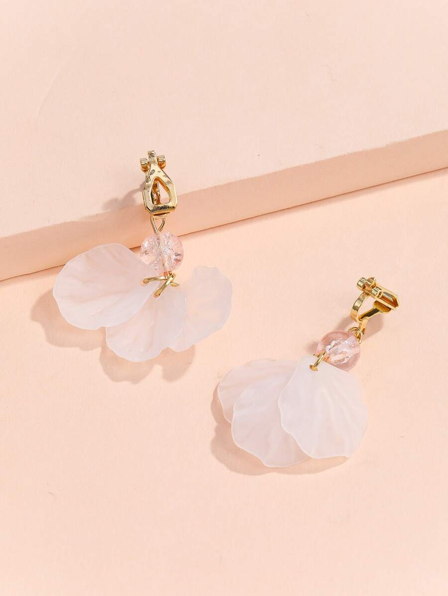 1 cặp bông tai trang trí cánh hoa và hạt thời trang cho phụ nữ để trang trí hàng ngày - Màu be - Xem 1