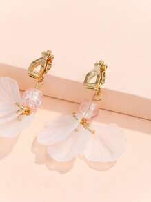 1 cặp bông tai trang trí cánh hoa và hạt thời trang cho phụ nữ để trang trí hàng ngày - Màu be - Xem 2