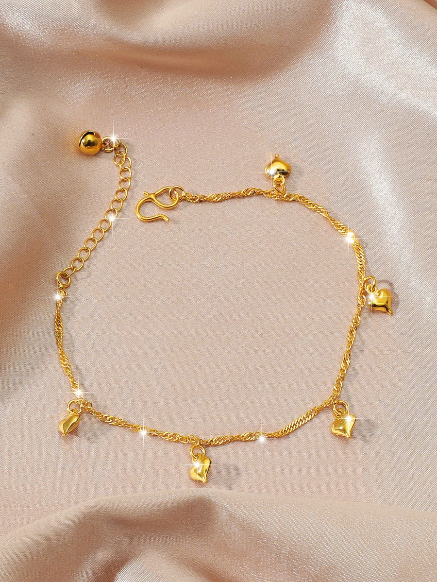 1入組時尚愛心掛飾腳錬適用於女士日常裝飾 - 金黃色 - 查看 1