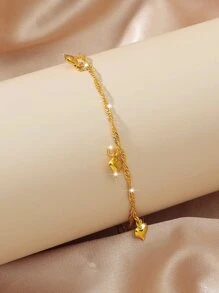 1入組時尚愛心掛飾腳錬適用於女士日常裝飾 - 金黃色 - 查看 2