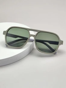 1 par de óculos masculinos com decoração geométrica, estilo casual, acessórios para praia, visual urbano e perfeitos para usar com jaqueta, moletom, blusa de moletom com capuz, calça de couro e calça cargo. Ideal para férias de verão na praia, atividades ao ar livre e viagens. - Verde escuro - Ver 1