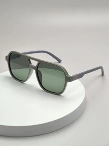 1 par de óculos masculinos com decoração geométrica, estilo casual, acessórios para praia, visual urbano e perfeitos para usar com jaqueta, moletom, blusa de moletom com capuz, calça de couro e calça cargo. Ideal para férias de verão na praia, atividades ao ar livre e viagens. - Verde escuro - Ver 2