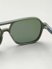 1 par de óculos masculinos com decoração geométrica, estilo casual, acessórios para praia, visual urbano e perfeitos para usar com jaqueta, moletom, blusa de moletom com capuz, calça de couro e calça cargo. Ideal para férias de verão na praia, atividades ao ar livre e viagens. - Verde escuro - Ver 3