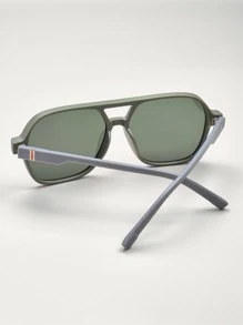 1 par de óculos masculinos com decoração geométrica, estilo casual, acessórios para praia, visual urbano e perfeitos para usar com jaqueta, moletom, blusa de moletom com capuz, calça de couro e calça cargo. Ideal para férias de verão na praia, atividades ao ar livre e viagens. - Verde escuro - Ver 4