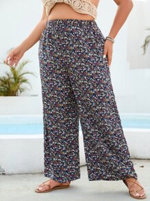 SHEIN VCAY Pantalones de pierna ancha con estampado floral - Multicolor - Ver 1